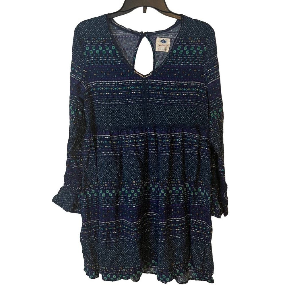 Sadie Robertson Dress Womens Large Boho Blue Purple Flared Sleeve Flowy Rayon
